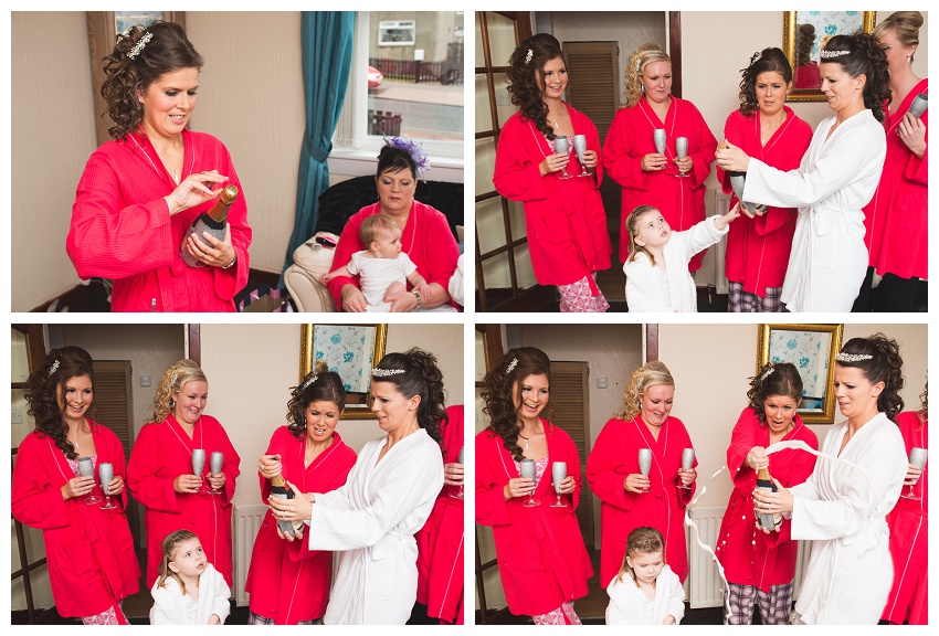 Bride opening champagne