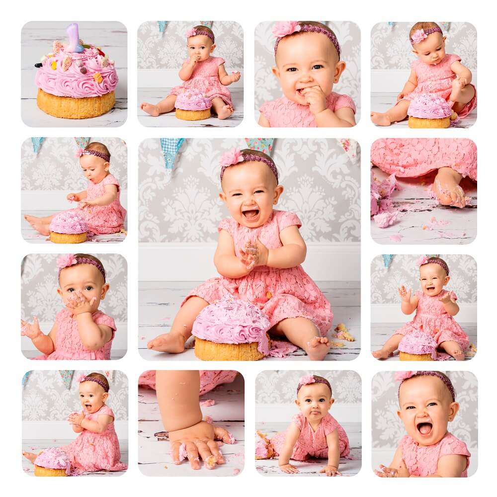 Cake smash Lanarkshire, cake smash, cake smash photography, cake smash glasgow, Cake smash Lanarkshire, cake smash shotts, cake smash, coatbridge, motherwell, airdrie, wishaw, cambuslang, uddingston, cake smash glasgow, baby, kids, fun, birthday, 1 year old, celebration, birthday cake, cake, pink, girl, bare feet, bunting