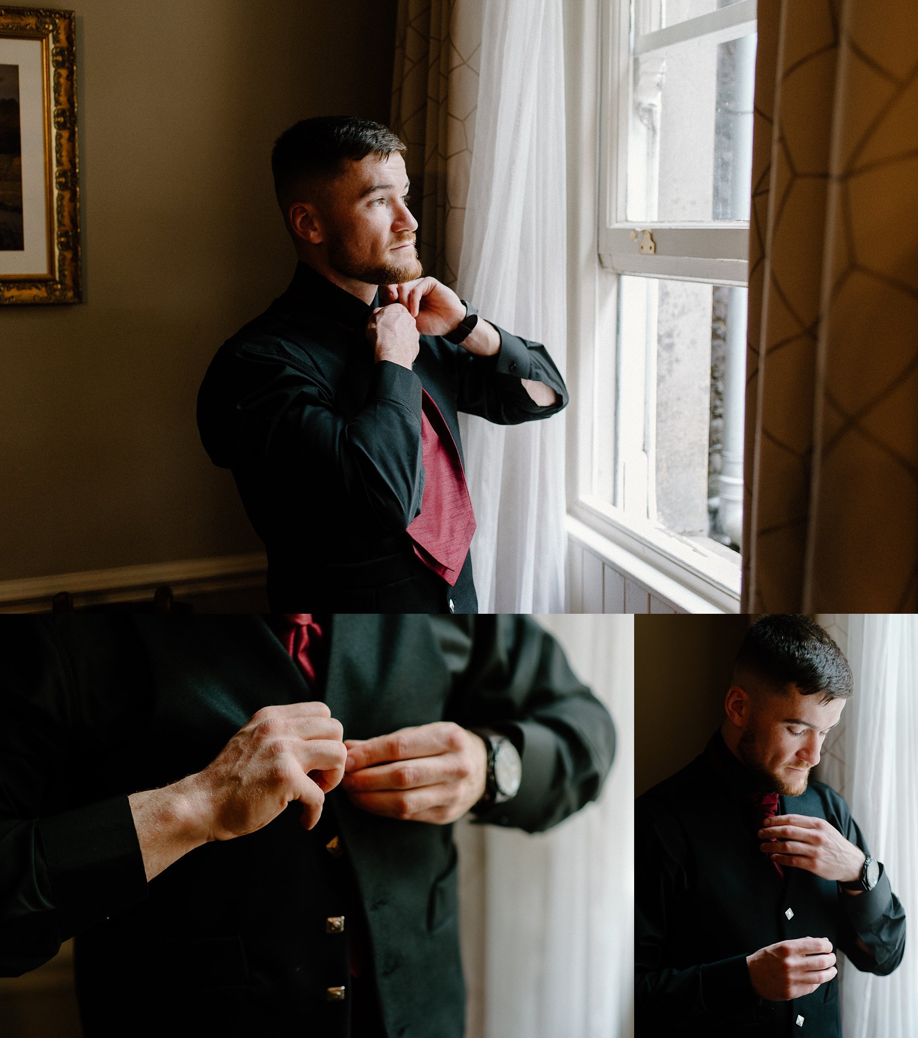 Cornhill Castle, wedding, groom, kilt, prep