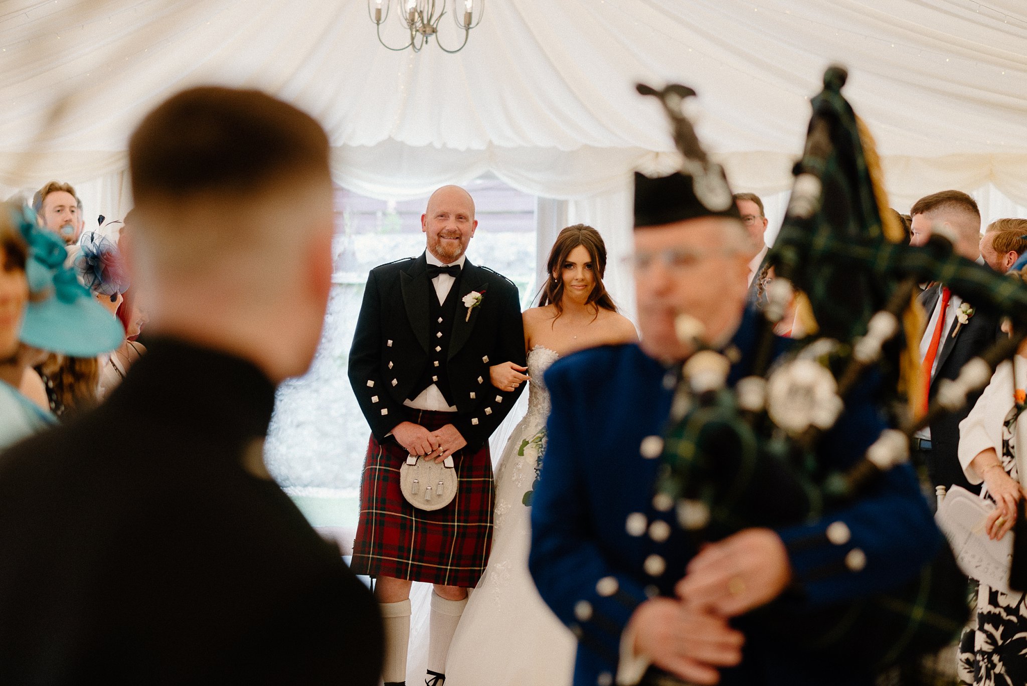 Cornhill Castle, wedding, photography, photographer, aisle, marquee, bride, father, dad, first look